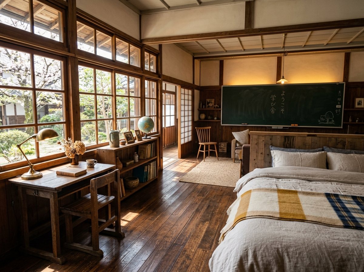 泊まれる廃校 木造校舎カフェ